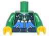 Torso Hoodie with Ties, Dark Azure Stripe, Pockets, Silver Zipper and Dark Blue Straps Pattern / Green Arms / Yellow Hands