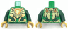 Torso Nexo Knights Gold Armor Plates with Bright Light Yellow and Orange Circuitry and Fox Head Emblem Pattern / Dark Green Arms / Pearl Gold Hands
