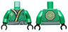 Torso Ninjago Robe with Lime and Gold Trim, Gold Symbol, Black Dots, Dark Bluish Gray Sash Pattern / Green Arms / Black Hands