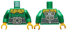 Torso Armor with Gold Shoulders, Large Silver Belt with Lime Highlights and Arm Attachments on Back Pattern / Green Arms / Bright Light Orange Hands