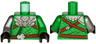 Torso Armor, Silver Plate with Dragon Head over Robe and Reddish Brown Straps Pattern / Green Arm Left / Flat Silver Arm Right / Black Hands