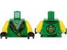 Torso Tunic, Sand Green Shirt, Wide Black Hems with Gold Ninjago Logogram 'MASTER' and Dragon Pattern / Yellow Arms / Black Hands