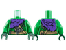 Torso Armor Suit with Dark Green Circuitry, Dark Purple Tattered Hoodie, Dark Tan Belts and Pouch, Silver Buckles Pattern / Green Arms / Dark Green Hands