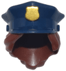 Minifigure, Hair Combo, Hat with Hair, Police with Dark Blue Top with Gold Badge and Reddish Brown Hair Pulled into Bun Pattern