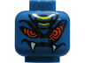 Minifigure, Head Alien Snake with Black Long Eyebrows, Large Red Eyes, Yellow Scales, Wide Lopsided Grin with Fangs Pattern