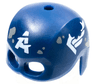 Minifigure, Headgear Helmet Mask, Hole on Top with White Letter A and Wings on Sides, Weathered with Dark Bluish Gray Splotches Pattern