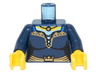 Torso Female Dress with Black Laces, Blue Straps and Gold Trim over White Shirt, Waist Sash with Crown, Necklace with Bead, Yellow Neck Pattern / Dark Blue Arms / Yellow Hands