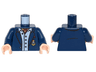 Torso Batman Suit Jacket, Light Blue Button Down Shirt Open Collar, Red Ascot, Gold Monogram Pattern / Dark Blue Arms / Light Nougat Hands