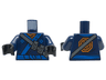 Torso Ninjago Robe with Ninjago Logogram 'SPARK', Orange Scarf, Blue Sash and Orange Emblem Pattern / Dark Blue Arms / Black Hands