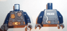 Torso Dark Bluish Gray Body Armor Vest with Strap over White Shirt, Medium Nougat Belt with Pouches and Silver Buckle, Gold Star Badge, Radio with Cord, Thin Font 'POLICE' on Back Pattern / Dark Blue Arms / Dark Bluish Gray Hands