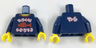 Torso T-Shirt with Red Fish and Neck Trim and White Asian Characters Pattern / Dark Blue Arms / Yellow Hands