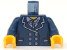 Torso Female Suit Jacket with Buttons and Pockets, Lavender Striped Shirt, Pearl Necklace Pattern / Dark Blue Arms / Yellow Hands
