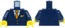 Torso Suit with Pockets over White Shirt, Gold and Dark Orange Striped Tie, Gold Buttons and Logo Pin Pattern / Dark Blue Arms / Yellow Hands