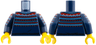 Torso Knit Fair Isle Sweater with Medium Blue and Red Lines Pattern / Dark Blue Arms with Medium Blue and Red Lines Pattern / Yellow Hands