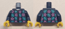 Torso Hawaiian Shirt with Buttons, Dark Pink Flowers and Dark Turquoise Leaves over White Undershirt Pattern / Dark Blue Arms / Yellow Hands