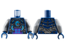 Torso Armor Plates with Silver Trim and Blades, Dark Azure Wolf and Ninjago Logogram 'WO' and 'MO' Pattern / Dark Bluish Gray Arms / Dark Blue Hands