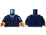 Torso Jacket with Double Stitched Hem, Orange Buttons and Letter S over Medium Azure Sweater and White Shirt Pattern / Dark Blue Arms / Medium Tan Hands