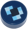 Tile, Round 1 x 1 with Pixelated Black, Medium Azure and Light Aqua Squares Pattern (Minecraft Ender Pearl)