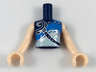 Torso Mini Doll Girl Armored Top with Blue, Silver and Light Aqua Trim, Water Icon Pattern, Light Nougat Arms with Hands with Blue Tattoo