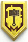 Tile, Modified 2 x 3 Pentagonal with Nexo Power Shield Pattern - Merlok Power Hammer
