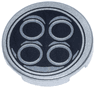 Tile, Round 2 x 2 with Bottom Stud Holder with 4 Exhaust Pipes in Black Circle Pattern