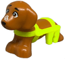 Dog, Friends Style, Dachshund with Molded Neon Yellow Wheelchair Harness and Printed Eyes, Black Eyebrows and Nose, White Bubbles Pattern (Pickle)