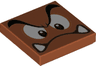 Tile 2 x 2 with Black Eyebrows, Dark Brown and White Eyes Looking Down, Angry Frown with Bottom Fangs Pattern (Super Mario Goomba Face)