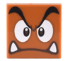 Tile 2 x 2 with Black Eyebrows, Dark Brown and White Eyes Looking Straight, Angry Frown with Bottom Fangs Pattern (Super Mario Goomba Face)