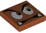 Tile 2 x 2 with Black Eyebrows, Dark Brown and White Eyes Looking Left, Neutral Mouth with Bottom Fangs Pattern (Super Mario Goomba Face)