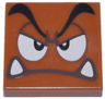 Tile 2 x 2 with Black Eyebrows, Dark Brown and White Eyes Looking Straight Partially Closed, Angry Frown with Bottom Fangs Pattern (Super Mario Goomba Face)