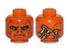 Minifigure, Head Alien SW Weequay with Black Brow and Nostrils, White Eyes, Dark Red Facial Lines, Frown, Wrapped Ponytails on Back Pattern