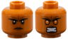 Minifigure, Head Dual Sided Female, Black Eyebrows, Reddish Brown Forehead Tattoo and Lips, Frown / Open Mouth Scowl with Orange Eyes Pattern (Brick)
