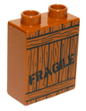 Duplo, Brick 1 x 2 x 2 with Black Wood Grain and 'FRAGILE' Pattern