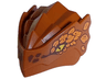 Dragon Head (Ninjago) with Stepped Top and Pin Hole on Back with Yellow Eyes, Dark Brown Scales and Orange Leaves Pattern