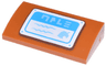 Slope, Curved 2 x 4 x 2/3 with Bottom Tubes with White and Dark Azure Sign with Medium Blue Text and Leaf Pattern (Animal Crossing Drop-Off Box)
