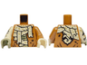 Torso Shirt Open with Black Splotches and Creases, Olive Green Stomach, Tattered Tan Wrappings with Gold Highlights Pattern / Dark Orange Arm Left / Tan Arm Right with Wrappings Pattern / Tan Hand Left / Olive Green Hand Right