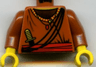 Torso Shirt with Button and Striped Collar over Black Undershirt, Red Sash, Pendant Necklace, Ropes, Dagger, Yellow Neck Pattern / Dark Orange Arms / Yellow Hands