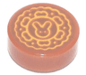 Tile, Round 1 x 1 with Moon Cake with Bright Light Orange Bunny on Reddish Brown Background Pattern