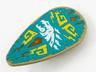 Minifigure, Shield Oval with White Dragon Head and Bright Light Orange Filigree on Dark Turquoise Background Pattern