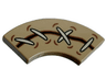 Tile, Round Corner 2 x 2 Macaroni with Dark Brown Line / Tear with White Stitches and Reddish Brown Stitch Holes Pattern