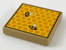 Tile 2 x 2 with Beehive Frame with Orange and Yellow Honeycomb, Small Bees with White Wing Pattern