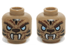 Minifigure, Head Dual Sided Alien Chima Tiger with Fur, Fangs, Light Blue Eyes and Black Stripes, Neutral / Angry Pattern (Strainor)
