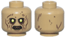 Minifigure, Head Alien Zombie Upper Eyelids, Lime Eyes, Dark Brown Eye Shadow, Cheek Lines, Wrinkles, and Spots, Reddish Brown Bared Teeth Pattern