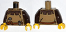 Torso Castle Fantasy Era Peasant Shirt with Dark Brown Collar and Dark Bluish Gray Patch, Dark Orange Rope Belt with Pouch Pattern / Dark Brown Arms / Yellow Hands