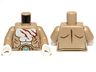 Torso Bare Chest with Muscles Outline, Dark Red Scars, Brown and Gold Belt with Dark Azure Round Jewel (Chi) Pattern / Dark Tan Arms / White Hands