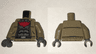 Torso Batman Jacket over Dark Gray Armor, Red Large Bat Logo Pattern / Dark Tan Arms / Dark Bluish Gray Hands