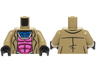 Torso Jacket Open over Dark Pink and Magenta Super Hero Costume with Muscles Outline, Silver and Blue Collar Pattern / Dark Tan Arms / Black Hands