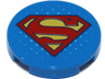 Tile, Round 2 x 2 with Bottom Stud Holder with Red and Yellow Superman 'S' Logo Pattern