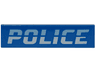Tile 1 x 4 with Bright Light Blue and White 'POLICE' Pattern