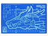 Tile 2 x 3 with White Dragon Head Blueprints Pattern